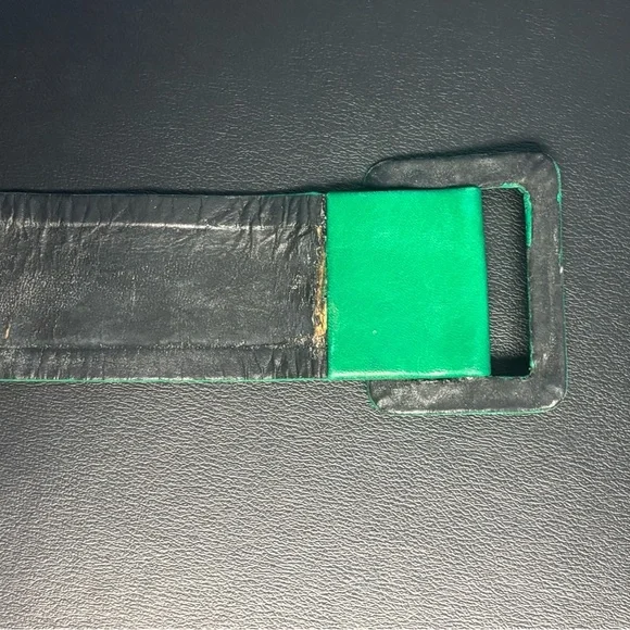 Vintage French Guy Laroche Leather Belt, Kelly Green, Gold 